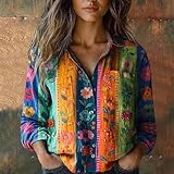 Tops Long Sleeve Mujer Cuello Alto con Botón, Tops Verano Lino...