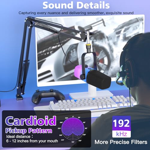 ZealSound USB Microphone with Boom Arm, RGB Gaming Mic for PC, PS5, Laptop, Tablet, Phone, Noise Cancelling Condenser Mic with Quick Mute, Gain Control for Streaming, Podcasting, ASMR, Vocal Recording - Image 7