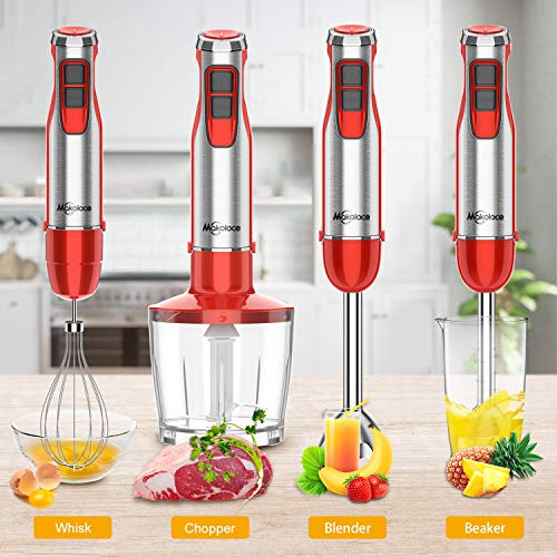 Makoloce Hand Blender 800W 12-Speed 5-In-1 Immersion Blender Handheld Stick Blender Stainless Steel With Whisk, Milk Frother, Chopper, Grinder Bowl & Measuring Cup For Smoothie, Baby Food & Sauces Red #TOP5