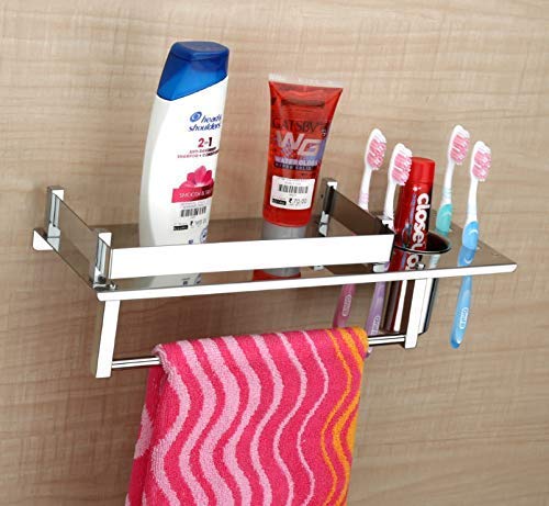 Jovial 3 in 1 Bathroom Rack Shelf, Bathroom Shelf, Tumbler, Napkin Hanger, Bathroom Accessories (15 x 5 Inch)