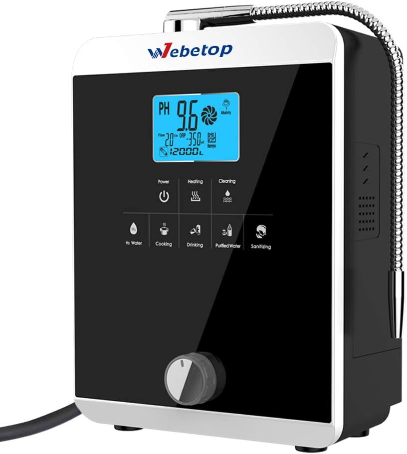 Webetop Water Ionizer Machine Home Alkaline Acidic Water Filtration System Produces pH 2.8-11.0 Up to -800mV ORP Black