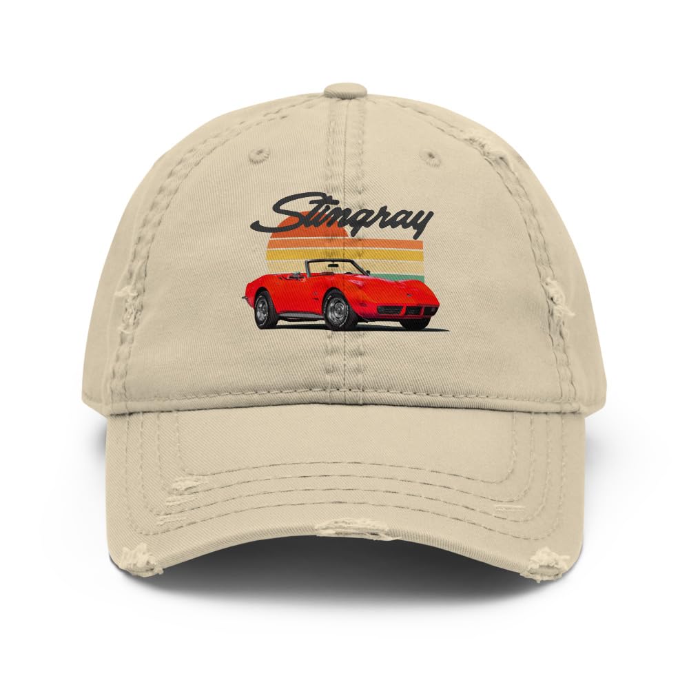 1973 samochód sportowy Stingray Distressed Dad Hat – Retro Sunset Cabrio Muscle Car Cap