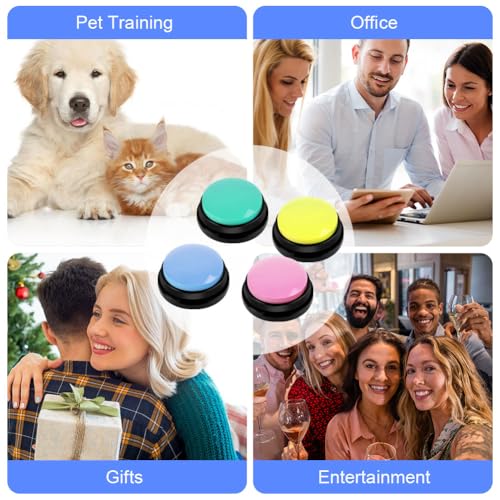 vsshe Buzzer mit Aufnahmefunktion, Haustier Talking Training Antwort Buzzer, 4 Farben Buzzers Aufnahmefähige Tasten für Hund Interaktion, 30 Sekunden Aufnahme&Wiedergabe Intelligenzspielzeug für Hunde