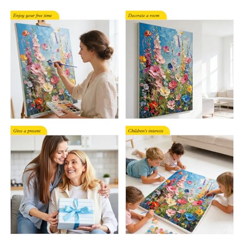 Image of HASTHIP DIY Paint By Number for Adults Spring Wild Flower Oil Paint Art Kit, 40x50cm Canvas Oil Paint Art Set with Acrylic Paint & Brushes, DIY Beginners Drawing Art Kit Home Decor Wall Painting Gift