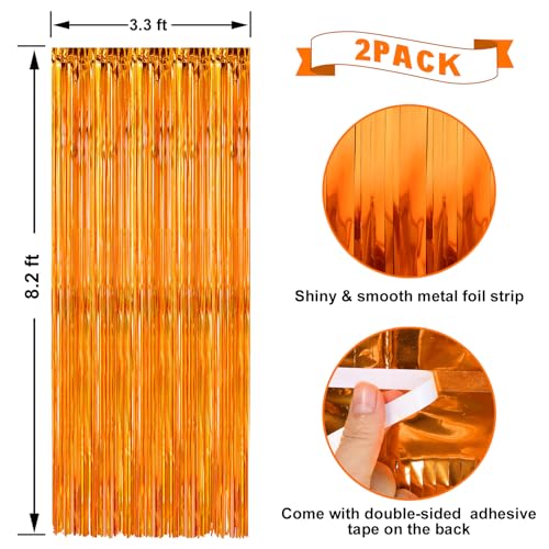 Image of 4 Pack Orange Foil Fringe Curtains Streamers Party Decorations 3.3 x 8.2 ft, Blue Tinsel Curtain Fringe Backdrop for Parties, Door Fringe Birthday Streamers, Photo Booth Backdrops, Party Decor