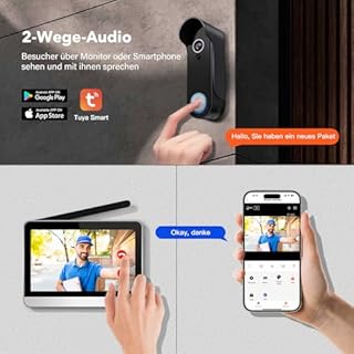 XPJ Visiophone Sonnette sans Fil avec Camera et 7" Ecran Moniteur 1080P WiFi Interphone Vidéo Connecté ave Batterie, Vision Nocturne, PIR Détection de Mouvement, Audio Bidirectionnel, Tuya APP