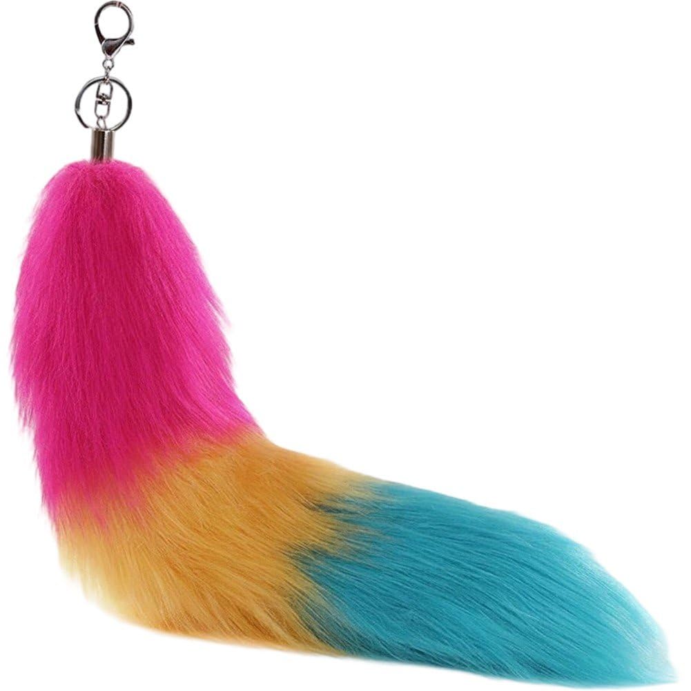 Casiler Fluffy Rainbow Tail Keychain, Unisex Furry Pendant Charm for Gay Pride Backpack Handbag Daily Hanging Decor
