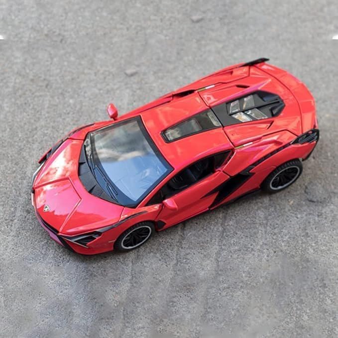 Image of 1:32 Lamborghini Sian Die-cast Metal Toy Car Pull Back Super Car with Openable Doors, Sound & Light for Kids (Red)