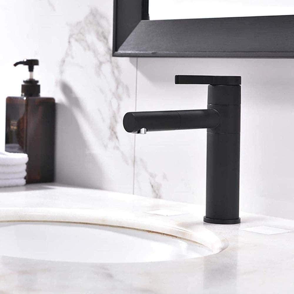 Robinet de lavabo rotatif noir fini les éclaboussures avec le mitigeur chaud froid pour salle de bain