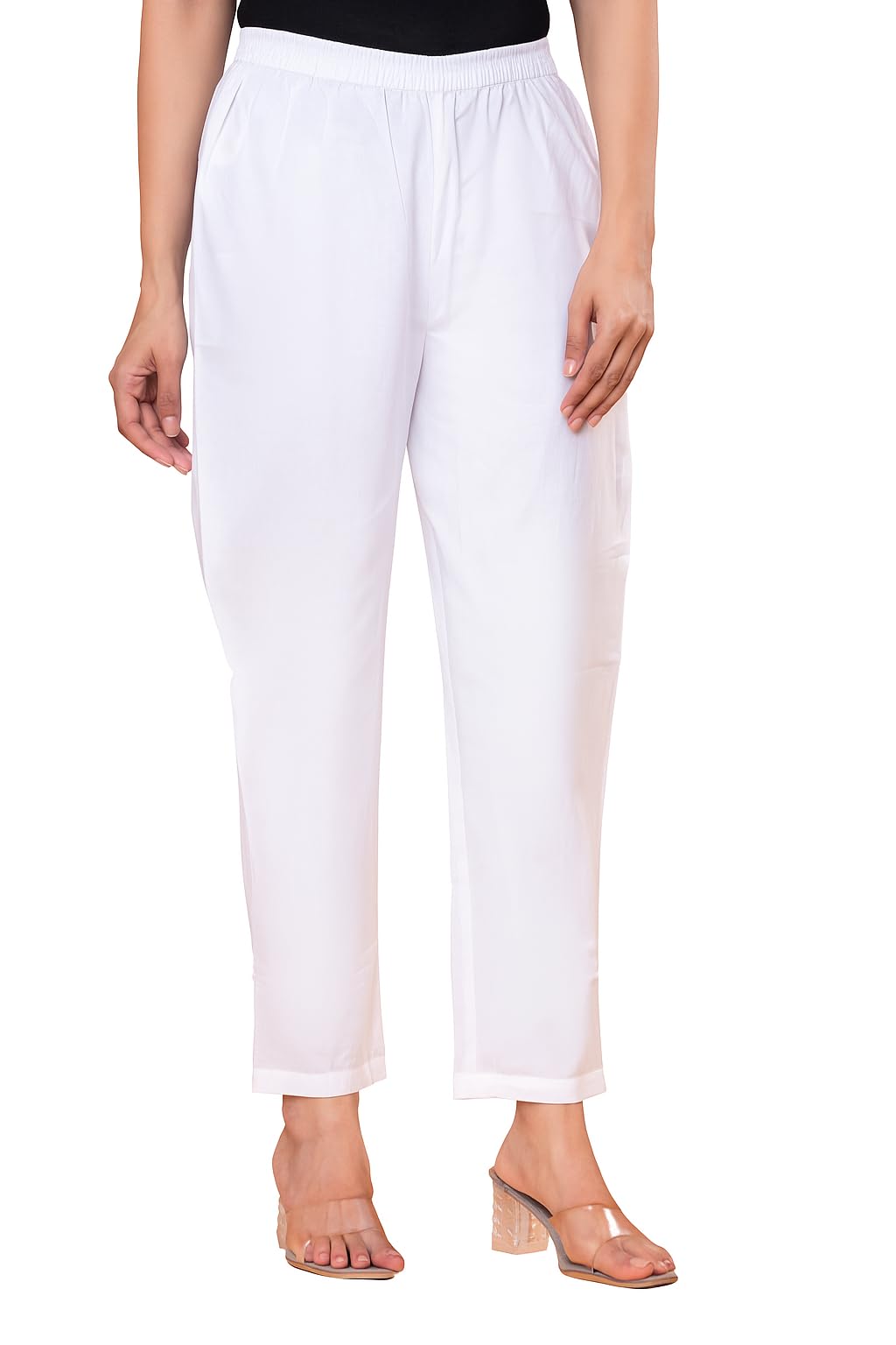 Womens Cotton Pants Soft Breathable Straight Fit Trousers for Casual Wear Elastic Waist