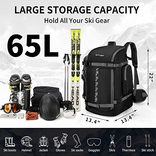 65L Ski Boot Bag,Large Duffle Travel Bag,1680D Nylon Waterproof Padded Ski Boot Bag Backpack For Women Men Kids - Image 4