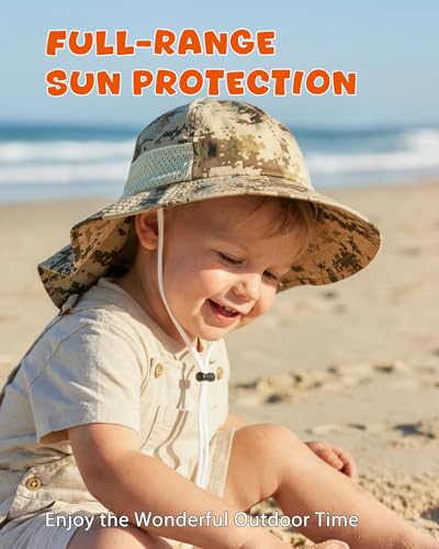 Image of Toddler Baby Sun Hat Kids Summer Beach Essentials Adjustable Beach Hats with Bucket Wide Brim for Boys Girls Age 0-14 Years