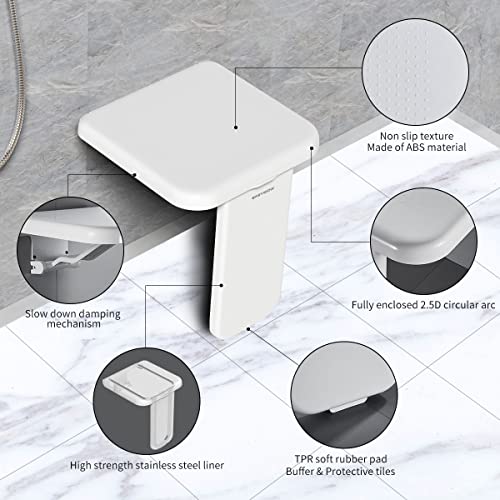 Easywow Folding Shower Chair Wall Mounted Fold Down Bath Seat Chair Abs 440Lb Capacity Shower Bench For Elderly Disabled Pregnant Woman #TOP2