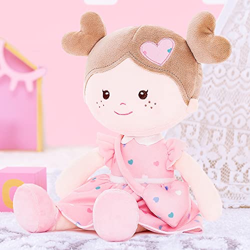 Onetoo First Baby Doll Plush Rag Doll Soft Baby Doll For Girls Sleeping Cuddle Buddy Doll Wear Love Pink Dress 14" #TOP2