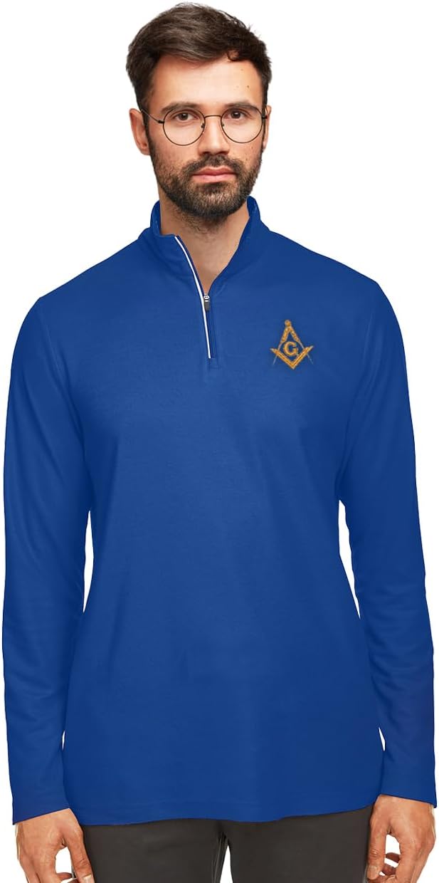 Masonic Square and Compass Men's Embroidered Pique Quarter-Zip Shirt