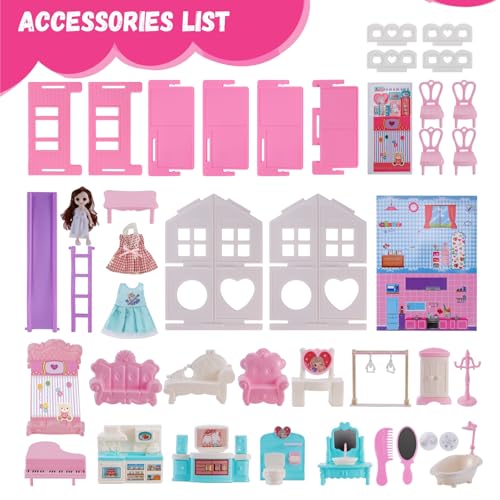 Zacidler 313A Doll House Girl Toys Dream Dollhouse 2-Story 4 Rooms Playhouse With 1 Dolls,3 Sets Doll Clothes, Lights, Furniture And Accessories, Pretend Play Toddler Doll Houses thumb #3