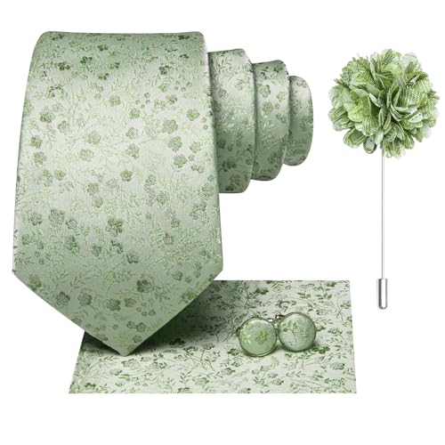 Image of Dubulle Mens Tie and Lapel Pin Paisley Striped Floral Necktie for Men Pocket Square Cufflinks 4PCS Set Wedding Party