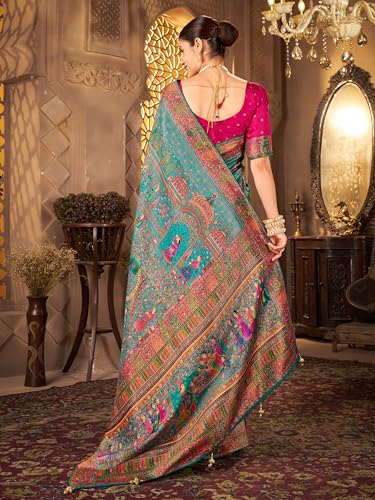 Image of Glory Sarees Women's Luxurious Dola Pure Silk Original Saree Position Print Work Madhubani Inspired Motifs Banarasi Kanjivaram Style Saree With Blouse Piece (Elegant101 Parent)