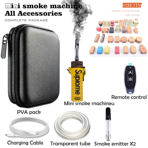 Máquina de humo portátil con control remoto - Diseño compacto en amarillo, ideal para eventos, fotografía y teatro miniatura 4