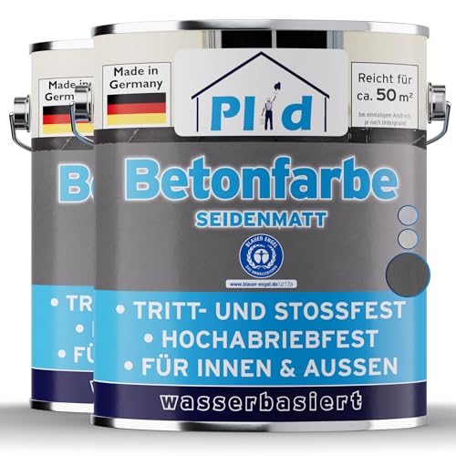 Plid® Betonfarbe Innen & Außen Frostsicher Anthrazitgrau 5L - Flüssigkunststoff Bodenbeschichtung - Betonfarbe Kellerboden - Bodenfarbe für Keller, Zement, Mauerwerk & Holz - Made in Germany