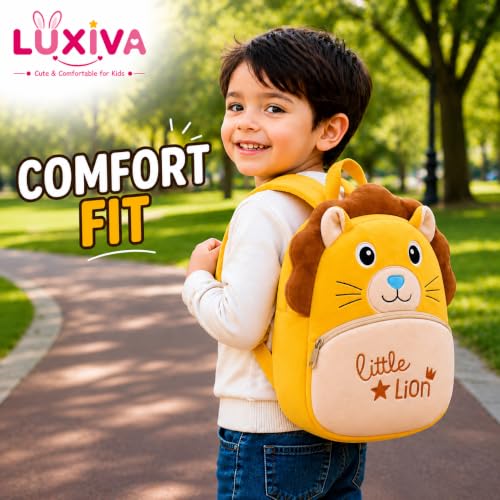 Image of Cartoon Plush Kids School Bag 2-6 Years | Soft Toy Backpack for Boys & Girls | Toddler Nursery Preschool Bag | Lightweight Adjustable Straps
