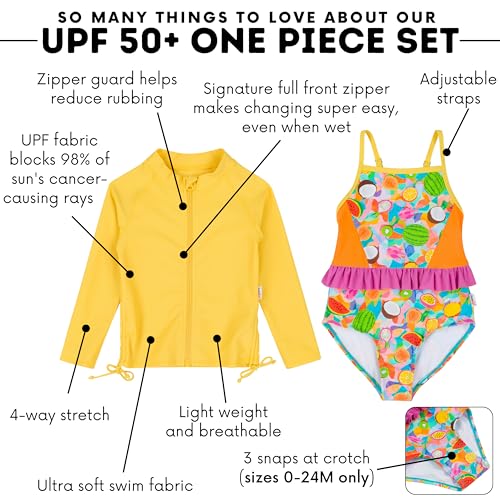 Image of SwimZip Girls' Long Sleeve Rash Guard & 1-Piece Swimsuit - UPF 50 Sun Protection