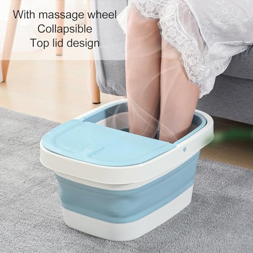 Cubo para pies Fockety, portátil con puntos de masaje gruesos y tapa desmontable, bañera para spa de pies (azul) miniatura 2