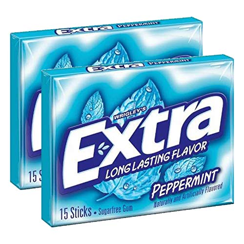 Image of Extra Long Lasting Flavour Peppermint Sugarfree Gum - 15 Sticks - 2 Pack, 2 x 40 g