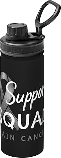 Support Squad Brain Cancer Awareness Gray Ribbon Stainless Steel Insulated Water Bottle: 18oz, Leak-Proof, Hot & Cold, Eco-Friendly