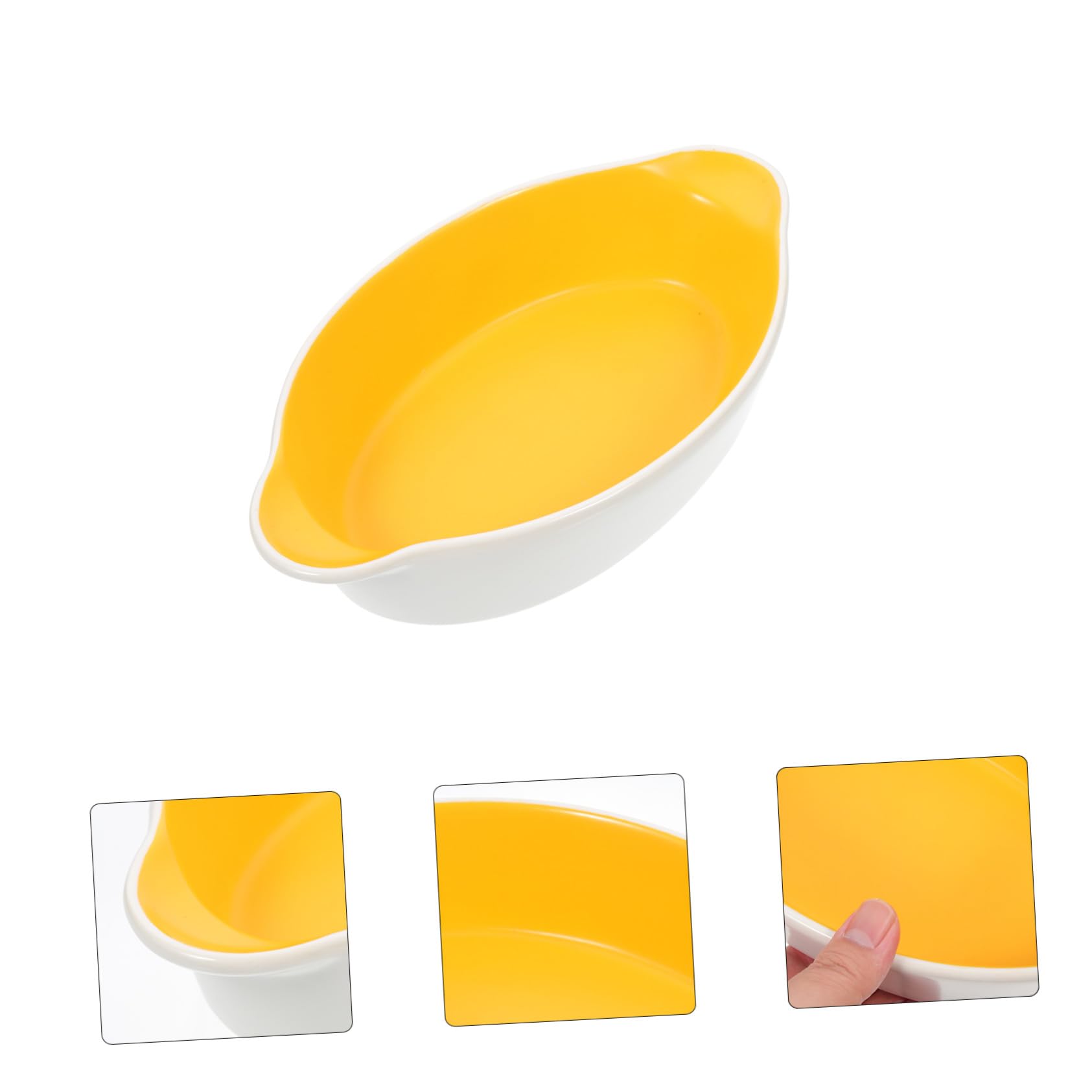 Bandeja de Cerámica con Doble Asa, Profunda, Amarilla | Bandeja Rectangular para Asar, Diseño de Patrón Único, Uso para Lasaña y Fruta