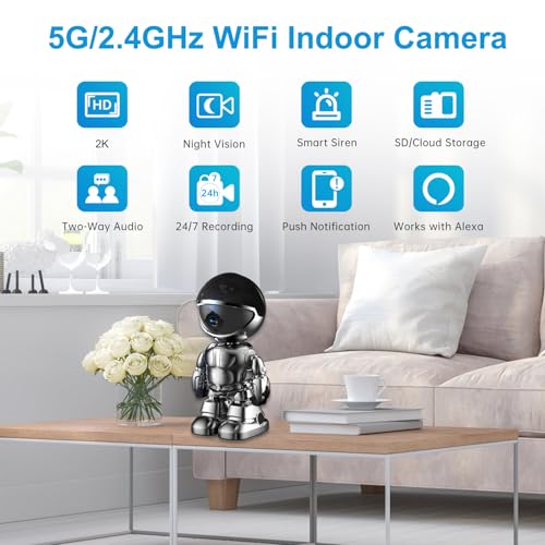 Image of Indoor Security Camera WiFi, 5G&2.4G Robot Security Cameras Wireless Indoor for Home Security, Baby /Dog /Pet Camera with Phone App,360 PTZ Nanny Cam with Motion Sensor & Night Vision