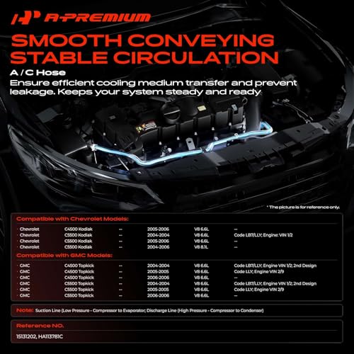A-Premium A/C Suction Hose & Discharge Line Hose Assembly Compatible with Chevrolet C4500 Kodiak 2005-2006, C5500 Kodiak 2004-2006 & GMC C4500 Topkick/C5500 Topkick 2004-2006, 6.6L 8.1L by A-Premium - Used condition - Image 2