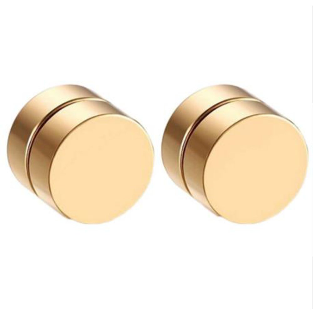 Lottoy® 1 Piece Magnet Circle Round Stud Earring, Stainless Steel Magnetic Ear Studs No Piercing for Women Men Health (Gold, 12mm)