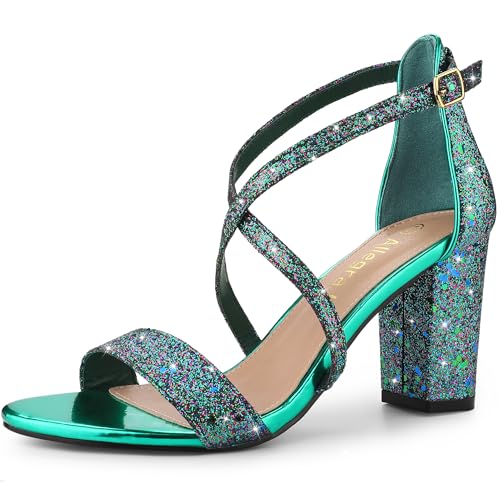 Sandales à talons carrés stables et confortables avec paillettes vertes 41