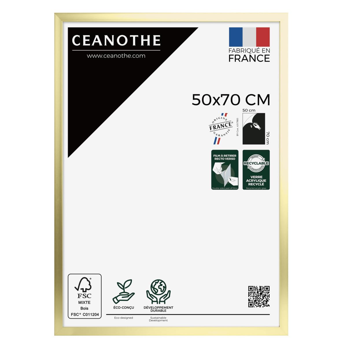 Ceanothe Cadre Photo 50x70 cm Doré Moderne et Elégant Convient au A2 et Affiche Poster-Collection PRECIOUS Verre acrylique Incassable - Fabriqué en France