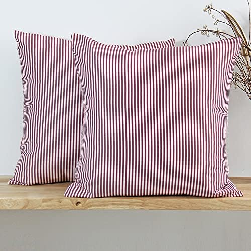 JOJUSIS Striped Throw Pillow Covers Soft Solid Farmhouse Classic Decorative Cushion Pillowcases for Sofa Bedroom Car 18 x 18 Inch Red Pack of 2