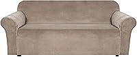 H.VERSAILTEX Stretch Velvet Sofa Slipcover for 3-Cushion Couch 72"-90" Taupe - Thick Plush, Non-Slip, Furniture Protector
