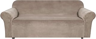 H.VERSAILTEX Stretch Velvet Sofa Slipcover for 3-Cushion Couch 72"-90" Taupe - Thick Plush, Non-Slip, Furniture Protector