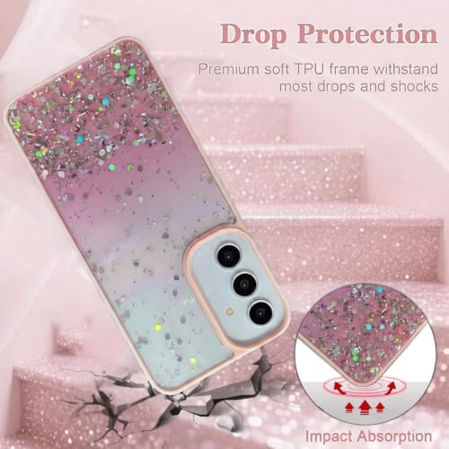 Image of VONZEE Case Compatible with Samsung Galaxy A55 5G, Non Moving Glitter Shockproof Case for Girls & Women Soft TPU Shockproof Anti Scratch Drop Protection Cover (Pink)