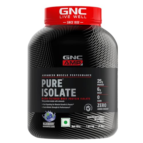 Image of GNC AMP Pure Isolate | 4 lbs | Boosts Performance | Increases Strength & Muscles | DigeZyme For Easy Digestion | Informed Choice Certified | 25g Protein | 5g BCAA | Blueberry