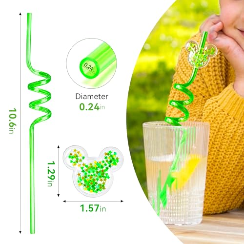 Image of 12 PCS Glitter Mouse Ear Straws, Reusable Spiral Crazy Straws | Straw with Cute Sparkle Ears, Fun Birthday Party Favors for Boys Girls, Cartoon Theme Party Supplies Decorations