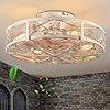 20 Caged Ceiling Fan with LightVintage Rustic Farmhouse Kitchen DecorBladeless Ceiling Fans with Lights and RemoteLow Profile Fan for BedroomReversible 6 Speeds Motor4 E26 Bulbs Included