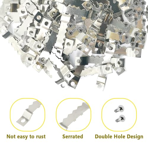 Image of 100 Pcs Sawtooth Hangers Picture Hanging Kit 1.77in Sawtooth Picture Hangers Picture Hooks with Screws Picture Frame Hangers for Photos Artwork Clock (Silver /XK-JC)
