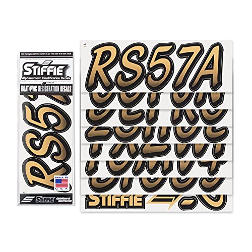 Stiffie Whipline Tan/Black 3" Alpha-Numeric Registration Identification Numbers Stickers Decals For Boats & Personal Watercraft #TOP1