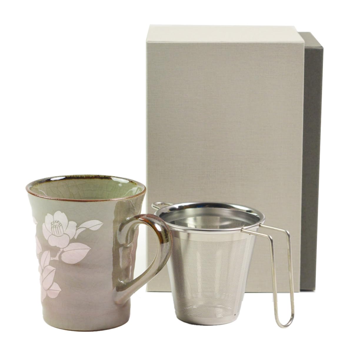 Den0328 Traditional Honpo Kutani Ware Mug with Tea Infuser Pink Present Tea Mug Original Tea Time Marriage Baby Family Celebration Gift Gift Golden Wedding Birthday Present 60th Birthday Celebration :