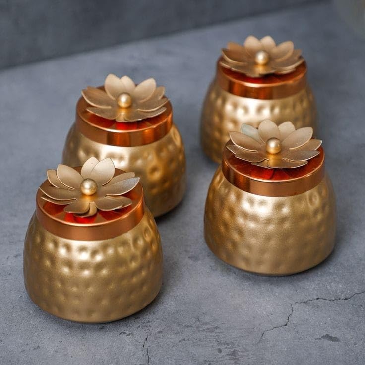 KRAFT VISION Jars Containers With Lids Copper Coating Brass Finish, Gold | Perfect For Chocolate Box, Dry Fruits, Gifts For Diwali (4) (B0CTTNWDMM) Amazon Price History, Amazon Price Tracker