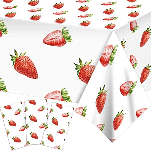 Strawberry Tablecloth 3 Pcs Plastic Disposable Table Cover Strawberry Birthday Decorations Tablecloth for Baby Kids Shower