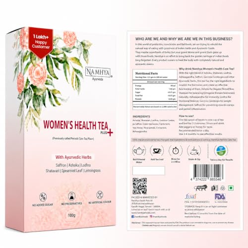 Image of Namhya Women's Health Tea Plus | PCOS Infusion for women | Loaded with Natural Ayurvedic Herbs (100 Gram X 1) | Green Tea | Pcos Supplements for Women (Pack of 1)