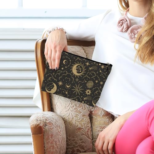 huester Black Golden Sun and Moon Star Witchy Makeup Bag, Moon Make Up Bag, Tarot Cosmetics Bag, Cosmetic Bags Travel Makeup Pouch Astrology Witchy Gifts for Purse Women Girls Sister Mom3