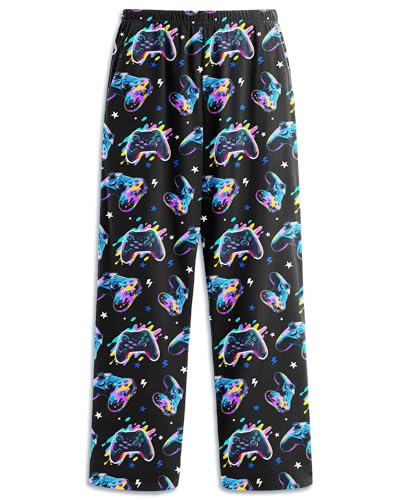 EverFahsion Boys Pajama Pants Soft Pj Bottoms with Game Console Print Elastic Waist Lounge Pants Long Sleep Bottoms with Pockets for Boys 9-10